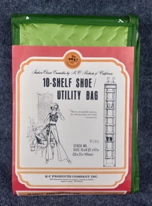 Vintage K-C Products 10-Shelf Shoe/Utility Bag 9186 - Green Hanging Organizer - Picture 1 of 11