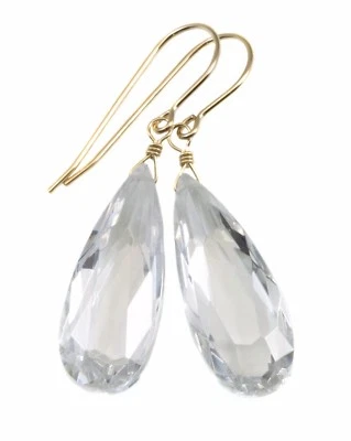 Clear CZ Earrings Long Teardrop Cubic Zirconia 14k Gold Sterling Spyglass Design - Image 1 of 4