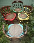 Set Of Four Original Vintage Wooden Dining Chairs With Hand Painted Mandalas