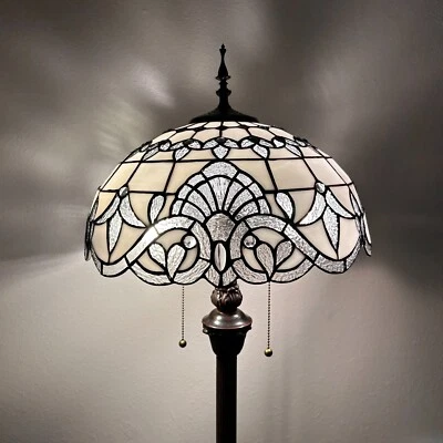 Tiffany Style Floor Lamp White Stained Glass Baroque Style Lavender 64"H16"W16"D - Image 1 of 4