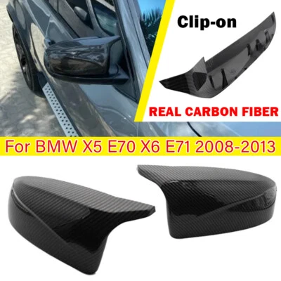 Capa de espelho lateral externa de carro fibra de carbono REAL para 2008-2013 BMW X5 E70 X6 E71 - Imagem 1 de 4