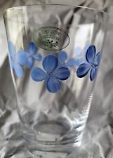 vtg LAURA ASHLEY hand-painted blue flowers Drinking GLASS tumbler RARE NOS