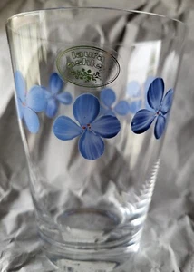 vtg LAURA ASHLEY hand-painted blue flowers Drinking GLASS tumbler RARE NOS - Picture 1 of 10