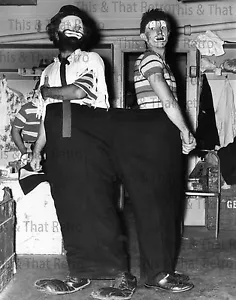 Two Circus Clowns in Big Pants, vintage photo, 1950's - Picture 1 of 1