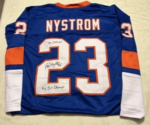 Camiseta deportiva de hockey Bob NYSTROM auto personalizada firmada JSA talla XL certificada por el equipo - Imagen 1 de 2