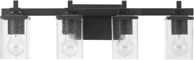 Electric 52089 Dakota 4-Light Vanity Light, Matte Black, Seeded Glass Shades Foto 1 de 4