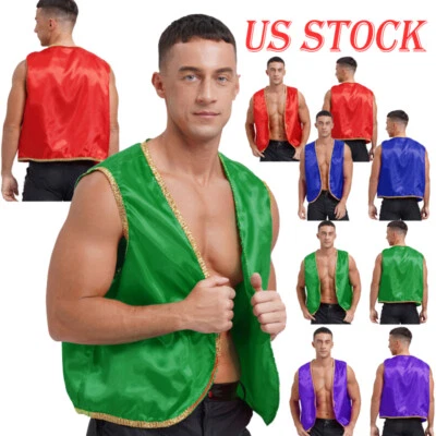 Men Arabian Prince Costume Satin Vest Halloween Open Front Waistcoat Outerwear - Image 1 of 4