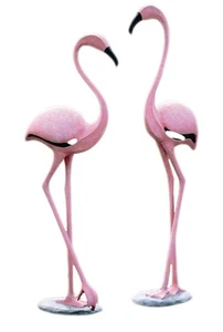 Aluminum Pink Flamingo Pair Sculpture Indoor Outdoor - Picture 1 of 3