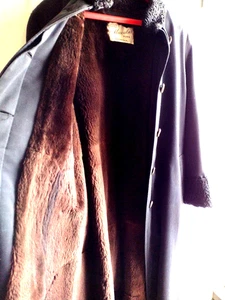 Vintage  Muscalus Pelz Damen Biber gefütterter Mantel Karakul Bündchen & Kragen schwarz L - Bild 1 von 14