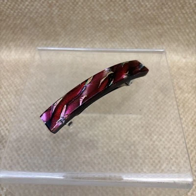 Iridescent Diachroic Glass Hair Barrette Made In France Pink Shades 3.75 in - Image 1 of 4