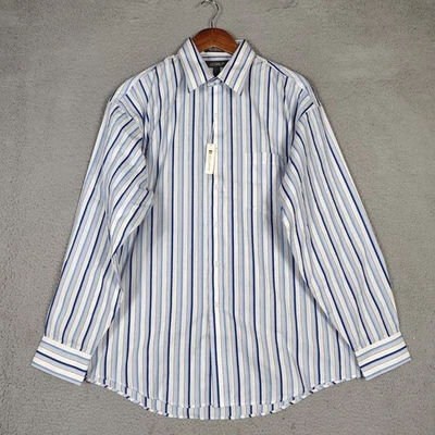 Camisa de vestir Croft & Barrow para hombre L 34/35 blanca azul a rayas resistente a las arrugas nueva con etiquetas Foto 1 de 4