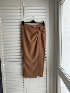 Mango Brown Belt Detail Wrap Pencil Midi Skirt - Size UK12 - RRP £49.99 - Picture 1 of 6