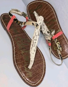 Sam Edelman Gigi Leopard/Snake T-Strap Toe Post Sandals Women's Sz 7M - Picture 1 of 6