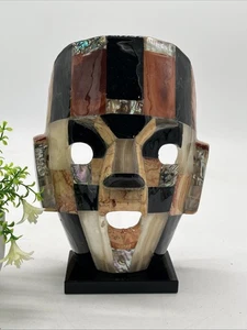 Mexikanische Abalone Maya Azteken Bestattung Todesmaske Volkskunst Skulptur Retro MCM 8,5" - Bild 1 von 9