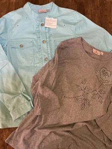 Quacker Factory Jeweled Denim Jacket Women's Sz M Rhinestone Buttons NWT + Shirt - Picture 1 of 19