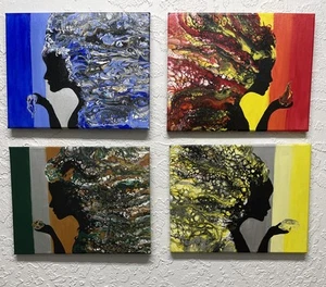 Juego de 4 pinturas acrílicas silueta de artista local SIN FIRMAR. cada 14”x 11” - Imagen 1 de 5