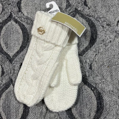 NWT Michael Kors Braid Cable Knit Mittens Cream - Image 1 of 4