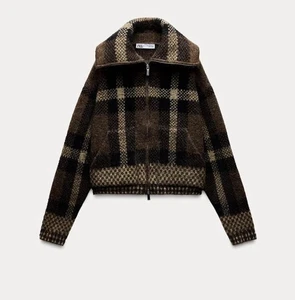 ZARA : Checked Knit Bomber Jacket Size S 5802/106 - Picture 1 of 3