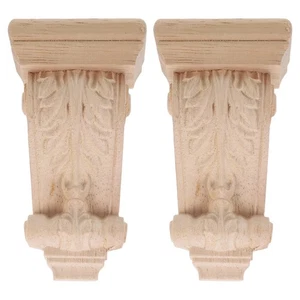 2 Pcs Carved Solid Wood Capital Decorative Appliques Carving Corbel - Picture 1 of 12