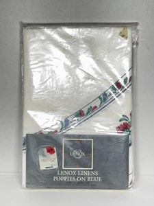 Lenox Linens Tablecloth Poppies on Blue Round 70" Vintage 1990 New In Package - Picture 1 of 7
