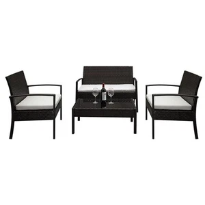 4pcs New Patio Wicker Furniture Outdoor Rattan Sofa Garden Conversation Set - Picture 1 of 12