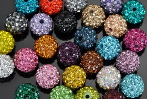 2x 8mm Half-drilled Crystal Pave Disco Ball Round Shamballa Beads  for Earrings - Picture 1 of 18