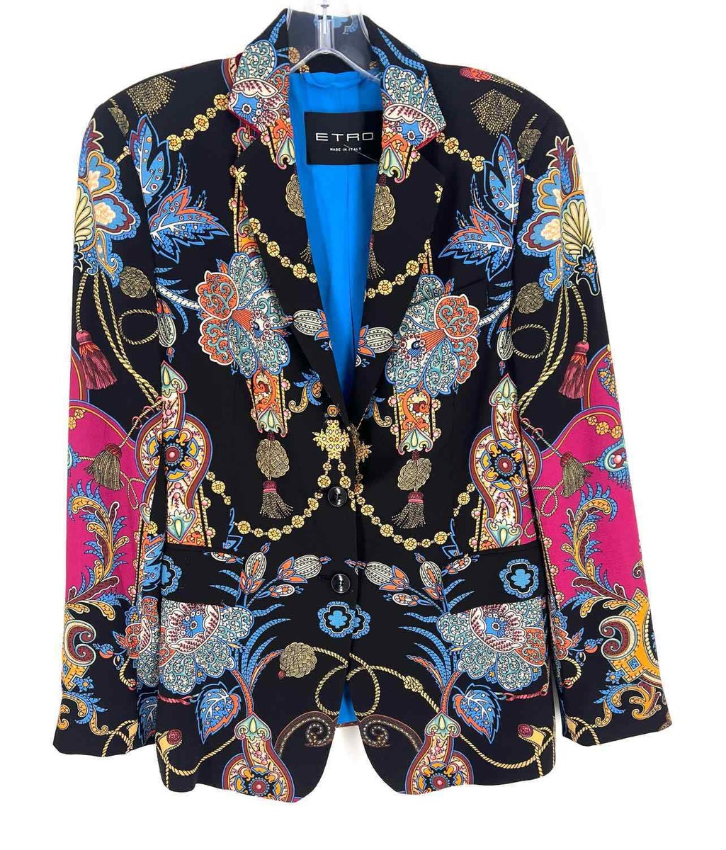 スーツ ETRO Women Suit Jackets WRNA0012AD177S9000 Blue Womens Blazer Jacket 3/4 Ruched Sleeve Open Front Cardigan
