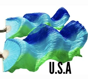 Silk Fan Veils Belly Dance 100% Silk Quick Ship USA Store    - Picture 1 of 2