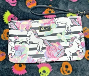 NEW Luv Betsey Johnson Unicorn Flower Striped Double Pouch Wristlet Wallet Purse - Picture 1 of 12
