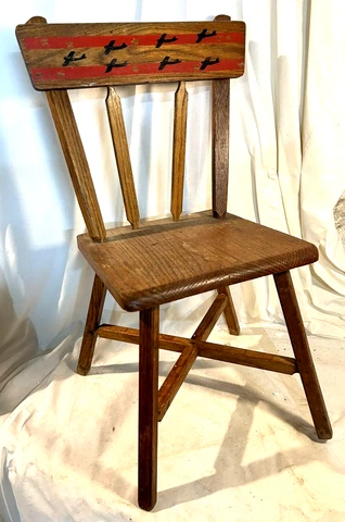 VINTAGE POST WWII CHILD'S OAK WOOD CHAIR WITH AIRPLANE MOTIFF ON BACK Cover