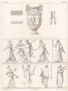 ANTICA STAMPA 1831 MITOLOGIA GRECA – VASO IN MARMO GRECHETTO ERCOLANO – LASINIO - Foto 1 di 2