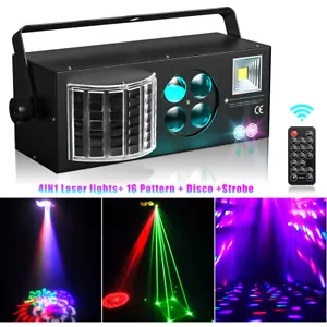 4 in-1 DJ Party Stage Lights RGB LED Laser light show Projector Strobe Beam DMX - Picture 1 of 9