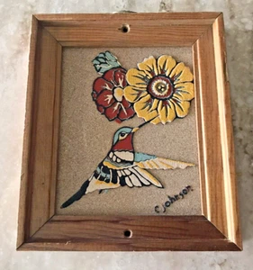 Kolibri schwarzkinnig "Besucher" Sandmalerei gerahmt mit Aufhänger Frühling - Bild 1 von 3