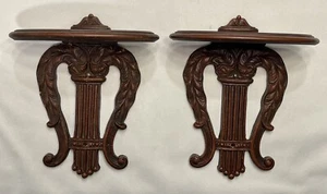 2x Vtg Mid Century Syroco Wood Dark Walnut Regency Carved Wall Shelf Displays - Picture 1 of 10