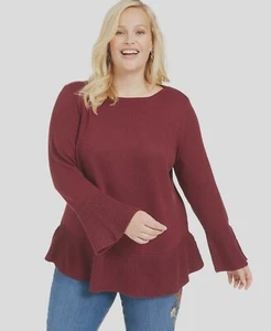 Style & Co Plus Size Ruffled Sweater, Winestone, 1X - Picture 1 of 3