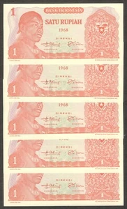 Lot 5 Pcs Indonesia 1 Rupiah General Sudirman P-102 1968 UNC Taken from Bundle - Picture 1 of 2
