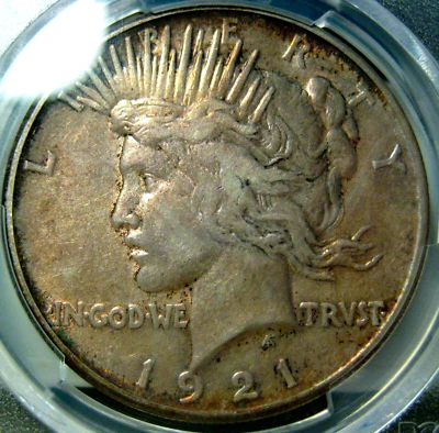 1921 PEACE SILVER DOLLAR PCGS XF45 HIGH RELIEF WITH SHARP DETAIL LIGHTLTY TONED - Image 1 of 4