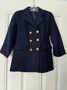 Vtg Child Double Breasted/Double Sided Navy PeaCoat w/Gold Eagle Buttons Size 4 - Picture 1 of 13
