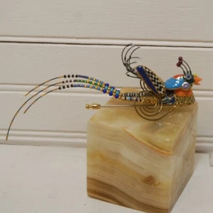 Vintage Jewelry 10 Cynthia Chuang Mixed Media Porcelain Stick Pin Peacock/Bird - Picture 1 of 10