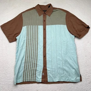 Nat Nast Luxury Originals Bowling Shirt Button Up Silk Brown Blue Striped Sz L - Picture 1 of 13