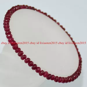 Beautiful 2x4mm Faceted Red Ruby Rondelle Gemstone Beads Elastic Bracelet 7.5'' - Picture 1 of 12