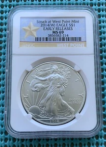 2014-W Silver Eagle NGC Early Releases MS69 -  gold star label - Picture 1 of 2