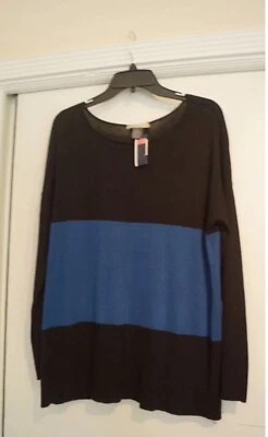 Suéter Pullover JOAN VASS NUEVO SIN ETIQUETAS $125 M Bloques de Color Azul y Negro Lana/Acrílico ¡GUAU! Foto 1 de 3