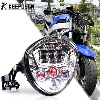 For Honda CBR 600 F4i F3 F2 F1 7" LED Headlight Hi/Lo Beam Red DRL w/ Bracket - Image 1 of 4