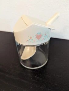 Vtg Corelle Gemco Forever Yours Heart Flip Top Spoon Glass Jar Sugar Container - Picture 1 of 8