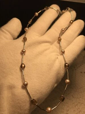 LIA SOPHIA ADJUSTABLE 16” -18” CRYSTAL FAUX PEARL CHOKER NECKLACE, SILVER TONE - Image 1 of 4