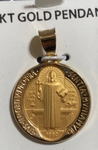 14K Saint Benedictine Medallion Pendant Reversible BRAND NEW USA - Picture 1 of 3