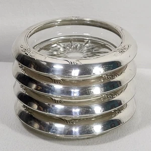 4 Frank M Whiting R50 Coasters 4.5" Lrg Crystal Sterling Silver Rim Pattern R40 - Picture 1 of 12