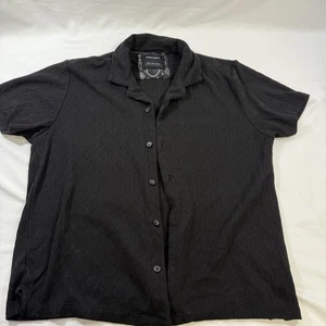 Camicia uomo denim e fiori nera manica corta con bottoni taglia large - Foto 1 di 7