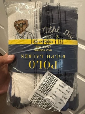 Hombres Ralph Lauren Polo Oso Club Atlético Tenis Crew Calcetines Paquete de 6 Nuevos con Etiquetas NUEVOS L@@K Foto 1 de 4